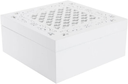 Theedoos barok - 9-vaks - wit- hout - 18 x 18 x 8 cm - theezakjes