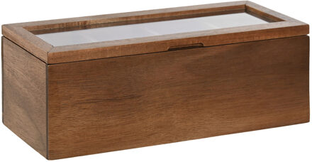 Theedoos/opbergdoos Ceylon - 4-vaks - Acacia hout - 26 x 9 x 9 cm - met doorzichtige deksel