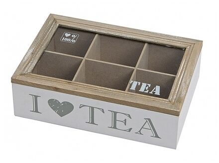 Theedoos wit van hout i love tea 23 x 15 - Theedozen