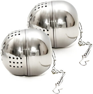 Theefilter bal / thee- 2x -ei - RVS - zilver - D4 cm - theezeef - voor losse thee of kruiden