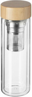 Theefles - dubbelwandig - glas/bamboe - 40 cl - infusiefles/theepot