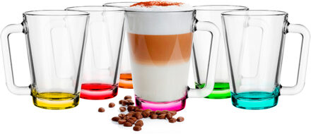 Theeglazen - gekleurde basis - glas - 12x stuks - 300 ml - koffieglazen