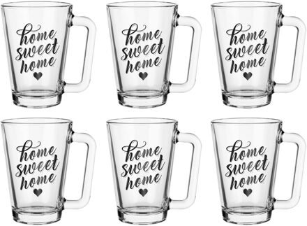 Theeglazen/koffie glazen Home Sweet home - transparant glas - 12x stuks - 250 ml