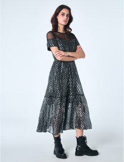 Theejurk met tule en visgraatprint Zwart - S