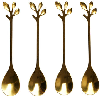 Theelepels - 4x stuks - goud - met blad - H11 cm - bestek