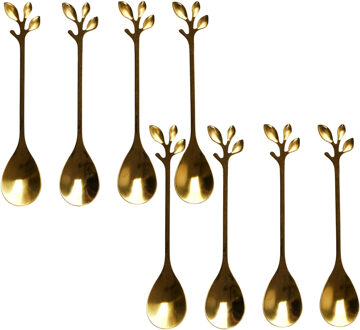 Theelepels - 8x stuks - goud - met blad - H11 cm - bestek