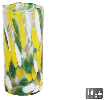 Theelicht Dots L glas 5,5x5,5x12cm geel