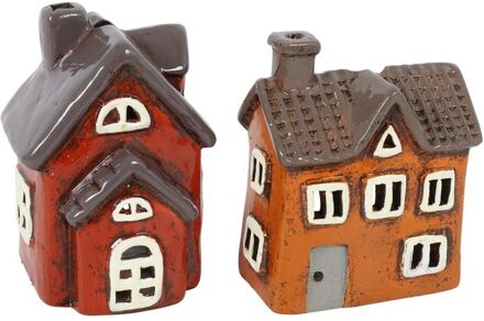 Theelicht huis Bill 10x9,5x14cm bruin