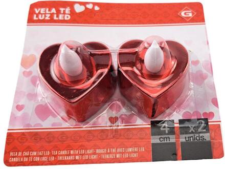 Theelicht met led 4x3,9x3,6 cm rood