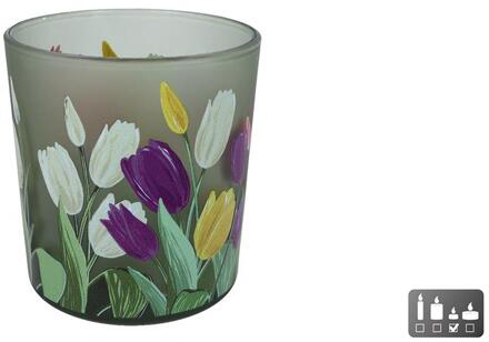 Theelicht Tulp glas 7,5x7,5x8cm groen