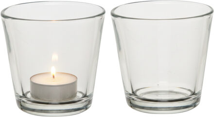 Theelichthouder - 2x - 7,5 cm - transparant - glas - waxinelichthouder - kaarsenhouder