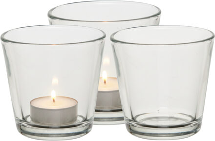 Theelichthouder - 3x - 7,5 cm - transparant - glas - waxinelichthouder - kaarsenhouder