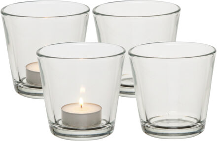 Theelichthouder - 4x - 7,5 cm - transparant - glas - waxinelichthouder - kaarsenhouder