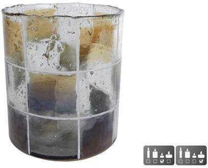 Theelichthouder Blocks glas 11x11x13cm bruin