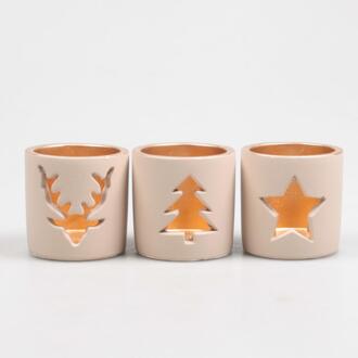 Theelichthouder crème kerst Ø8,5cm
