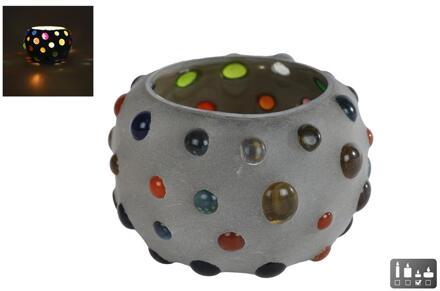 Theelichthouder Diego L glas 6x9x7cm multi