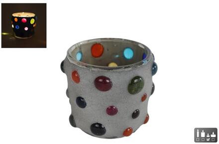 Theelichthouder Diego S glas 7x7x6cm multi