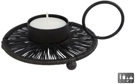 Theelichthouder Draad metaal 14x11x4cm zwart