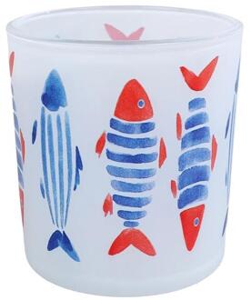 Theelichthouder Fish S blauw/rood glas