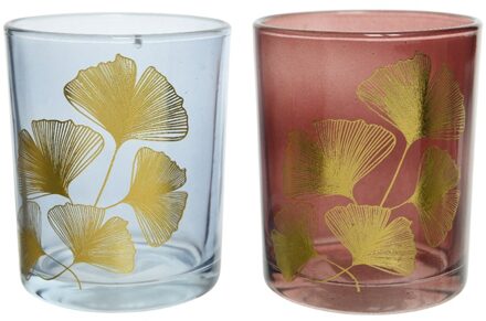 Theelichthouder glas ginkgoblad dia7x8cm verschillende
