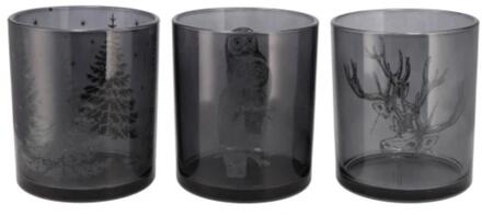 Theelichthouder Jolly glas 7x7x8cm grijs