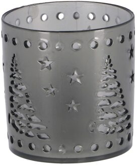 Theelichthouder led 7,5cm grijs