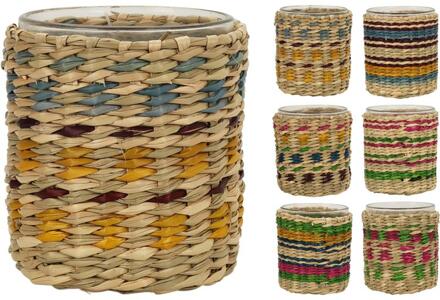 Theelichthouder met zeegras H8cm multi