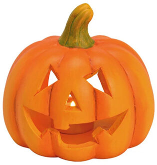 Theelichthouder / windlicht pompoen - 13 x 12 cm - Halloween - oranje - polystone