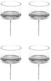 Theelichthouders instekers - 4x stuks - zilver - 9 x 4 cm - metaal - voor in kerststukje