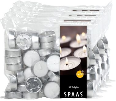 Theelichtjes/waxinelichtjes - 200x - wit - D3,9 cm - 4,5 branduren