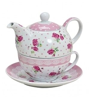 Theepot - bloemen patroon - inclusief theebeker - porselein - 350 ml