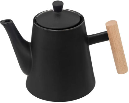 Theepot Ceylon - 1000 ml - keramiek/hout - zwart - deksel/handvat - Theepotten