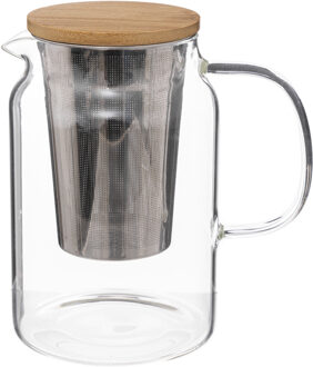 Theepot - glas/bamboe - 900 ml - Theepotten Transparant