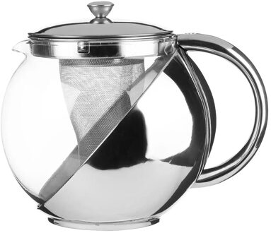 Theepot - glas/rvs - met filter - 1100 ml - Theepotten Transparant