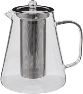 Theepot - glas/rvs - met filter - 1300 ml - Theepotten Transparant