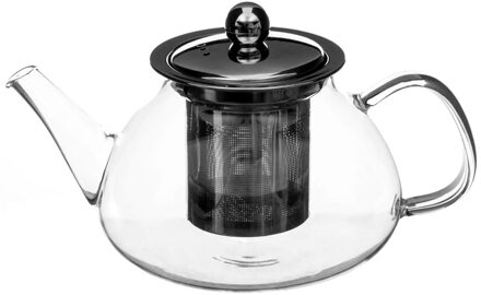 Theepot - glas/rvs - met filter - 800 ml - Theepotten Transparant