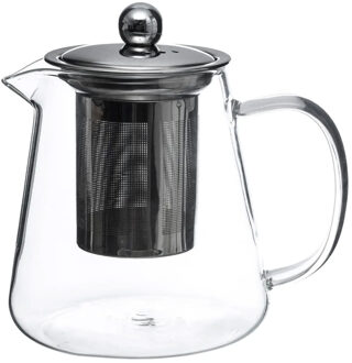 Theepot - glas/rvs - met filter - 800 ml - Theepotten Transparant