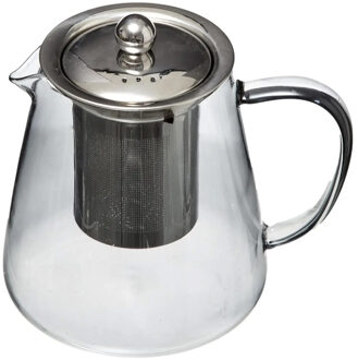 Theepot - glas/rvs - met filter - 800 ml - Theepotten Transparant