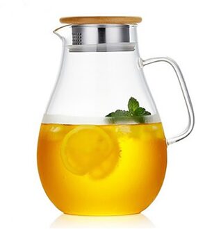 Theepot Houten/Rvs Deksel Grote Capaciteit Hittebestendig Glas Transparant Ketel Binnenlandse Kantoor 2000ml / Wooden hoes
