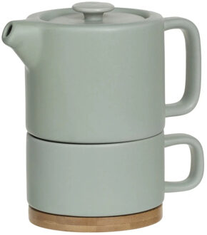 Theepot Penang - Keramiek - met kopje - mintgroen - 10 x 15 cm