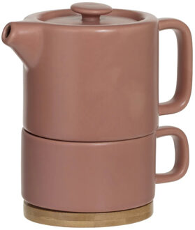Theepot Penang - Keramiek - met kopje - terracotta - 10 x 15 cm