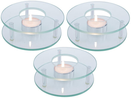 Theepot rechaud warmhoudplaat - 3x - glas - theelichtje - D12 x H4 cm