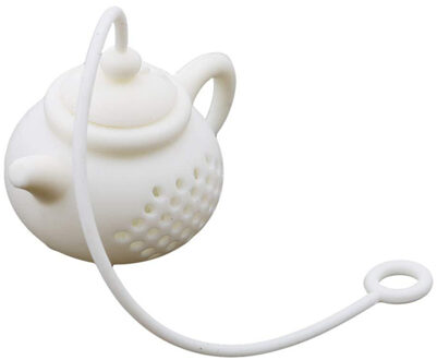 Theepot-Vorm Thee-ei Zeef Silicone Theezakje Leaf Filter Diffuser Colador De Te Thee Gereedschap Levert Keuken Accessoires wit