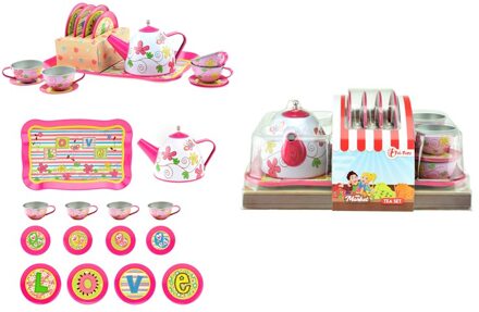 theeset bloemen roze 14-delig