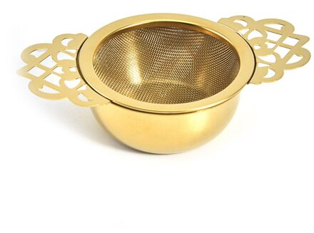 Theezeefjes Met Druppelen Kom Rvs Thee Zetgroep Set Thee Filter Met Dubbele Vleugel Handvatten Voor Puer Thee Gereedschappen accessoires Goud