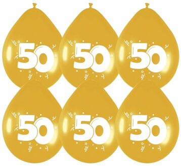 Thema 50 jaar gouden ballonnen - leeftijd of jubileum - 6x stuks - versieringen - feestartikelen Goudkleurig
