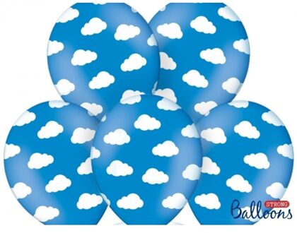 Thema feest ballonnen 6x stuks blauwe wolken/lucht 30 cm