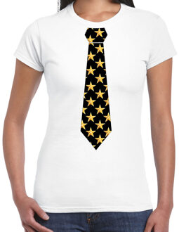 Thema/verkleed feest stropdas t-shirt sterretjes voor dames - wit S - Feestshirts
