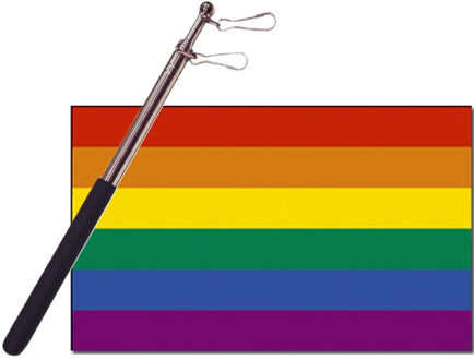 Thema vlag Pride/regenboog - 90 x 150 cm - met compacte draagbare telescoop vlaggenstok