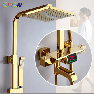 Themostatic Shower Set SDSN Quality Brass Gold Digital Bathroom Shower System Rainfall Shower Head Bath Digital Shower Set